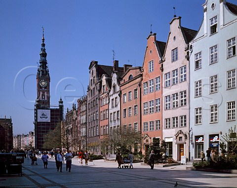 View along the Long Market Dlugi Targ to the Main  Town Hall Gdansk Poland