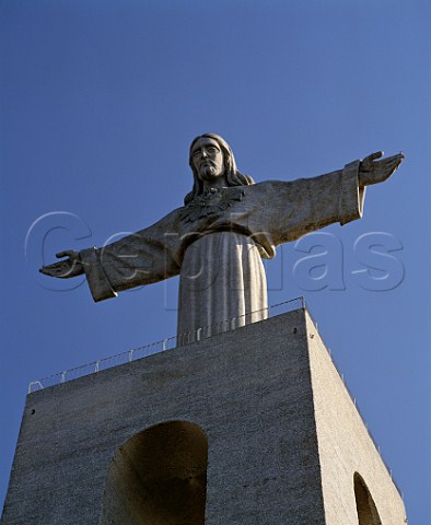 The huge statue of Christ situated across the   Tagus estuary from Lisbon Portugal