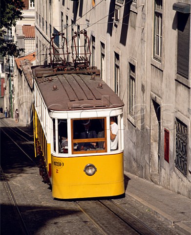 Funicular on one of the steep streets of Lisbon  Portugal