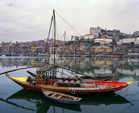 View across the Douro from Vila Nova de Gaia to   Porto Until the river was dammed the barcos rabelos moored here were used to transport pipes of port from the quintas high up the valley   Portugal