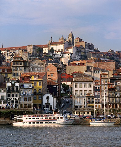 Cais da Ribeira the riverfront area of Porto   viewed over the Douro from Vila Nova de Gaia     Portugal