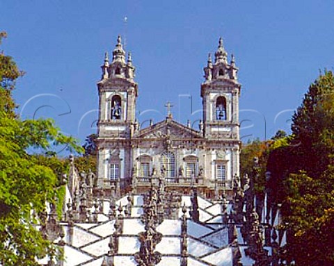 The church of Bom Jesus do Monte situated at the top of its vast ornamental staircase of white plaster and granite Cut into the side of a densely wooded hill high above the city of Braga it was created at the beginning of the 18th century by Bragas archbishop and is now a place of pilgrimage  Braga Portugal