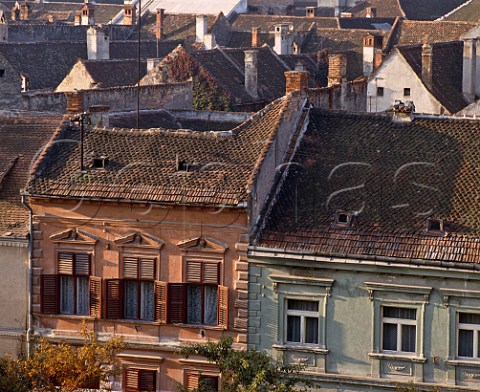 Early morning light on rooftops at Brasov in the   Carpathian Mountains Romania