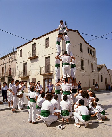 Castellers at an Assumption Day festival in village of La Munia Catalonia Spain