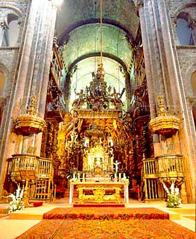 The chancel in the cathedral of Santiago de   Compostela St James is said to be buried here and it   is an important place of pilgrimage   Galicia Spain