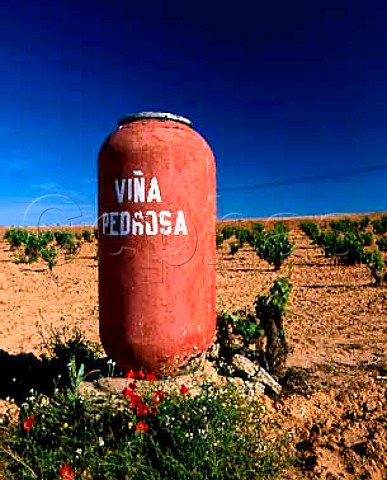 Old tinaja used as marker in vineyard of Bodegas   Perez Pascuas at Pedrosa de Duero Burgos Province   Spain DO Ribera del Duero