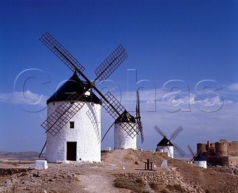 Windmills and 12thcentury castle of Consuegra   CastillaLa Mancha Spain