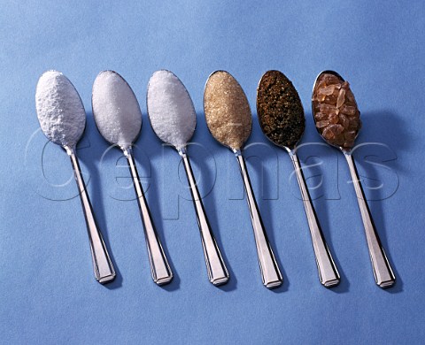 Types of sugar  icing caster  castor granulated raw cane muscovado amber