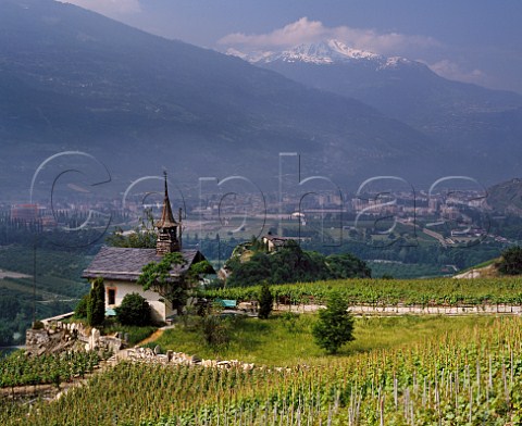 Vineyards around chapel above Sion and the Rhne   Valley Valais Switzerland