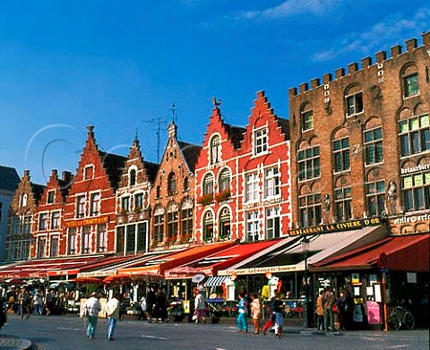Restaurants in the Markt the old market square in   the centre of Bruges  Belgium