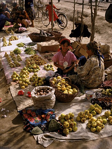 Fruit and vegetables on sale at a roadside  market Aksu Xinjiang Province China