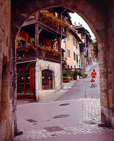 Small street in the old town of Annecy near Geneva   HauteSavoie France RhneAlpes