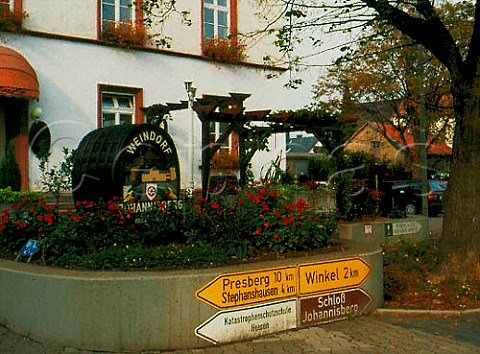 Road signs in the village square of Johannisberg   Rheingau Germany