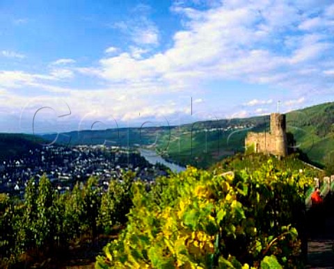 Burg Landshut medieval castle and the Schlossberg   vineyard overlooking BernkastelKues Germany         Mosel