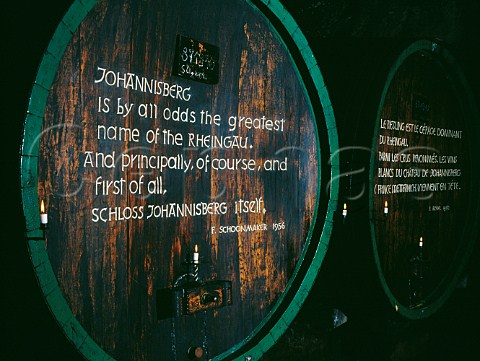 Inscriptions on old barrels in cellar of  Schloss Johannisberg Germany  Rheingau