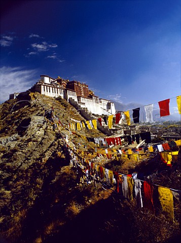 Potala Palace and prayer flags Lhasa Tibet