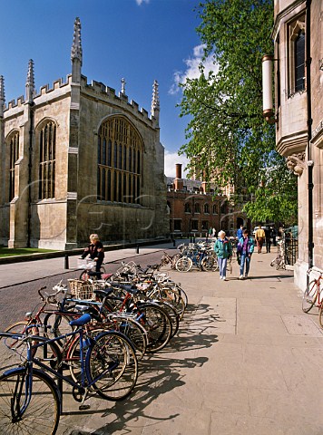 Bicycles outside St Johns College Cambridge  Cambridgeshire England