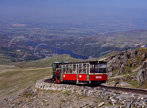 Snowdon Mountain Railway near the summit of Snowdon with Llyn Padarn in the distance The only rack railway in Britain  Snowdonia National Park North Wales