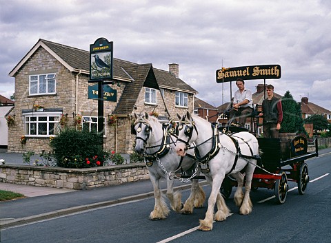 Samuel Smith brewers dray delivering beer Near Tadcaster Yorkshire England