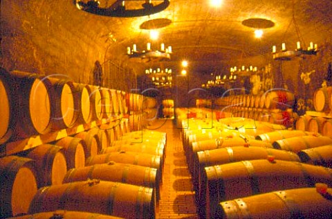 Oak barrels in the cellar of   Chteau de la Gardine   ChteauneufduPape Vaucluse   France