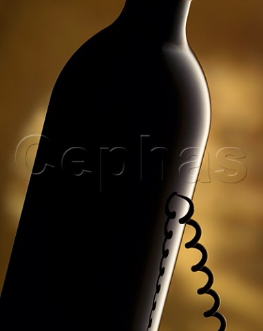 Red wine bottle with corkscrew