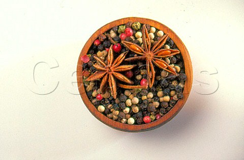 Bowl of peppercorns and Star Anise
