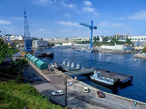 Naval vessels in the Arsenal area of Brest Harbour   Brittany France