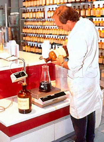 In the blending room of Parfumrie Fragonard  fragrances oils and essence are mixed to   specification by weight and used to scent perfume   toiletries and soap         Grasse Alpes Maritimes France   Provence
