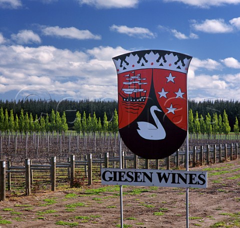 Sign in vineyard of Giesen Wines Christchurch New Zealand  Canterbury