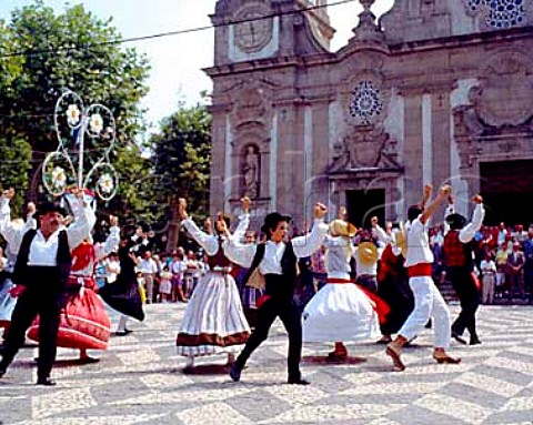 Folk Dance Group Rancho Folclorico performing by   the church in Matosinhos near Porto Portugal