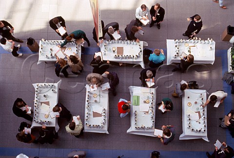 Overhead view of tables at a wine tasting
