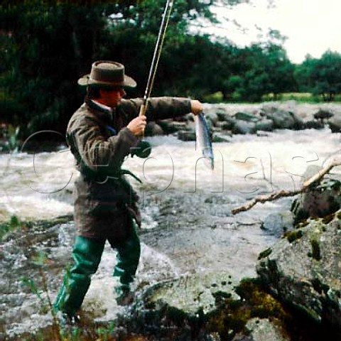 Salmon fishing on River Avon at Tomintoul Scotland