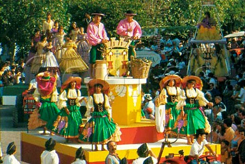 Procession of floats in the wine harvest   festival Palmela Portugal
