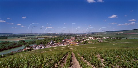 View eastwards along the Marne Valley from the Clos des Goisses vineyard MareuilsurAy Marne France Champagne