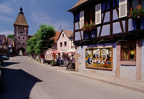 Street in the wine village of Bergheim HautRhin   France Alsace
