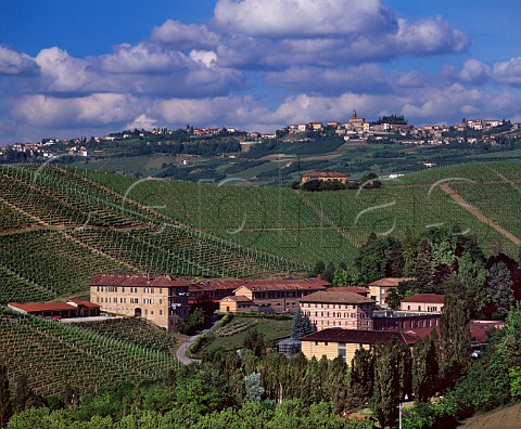 The Fontanafredda estate with the hilltop town of Diano dAlba in distance  Serralunga dAlba Piemonte Italy  Barolo
