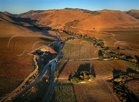 Tepusquet Creek separates Byron Vineyards right and Cambria Vineyards left in the Santa Maria Valley Santa Barbara Co California