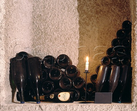 Bottles of Giulio Ferrari Riserva del Fondatore in the wine library of Ferrari  Trento Trentino Italy