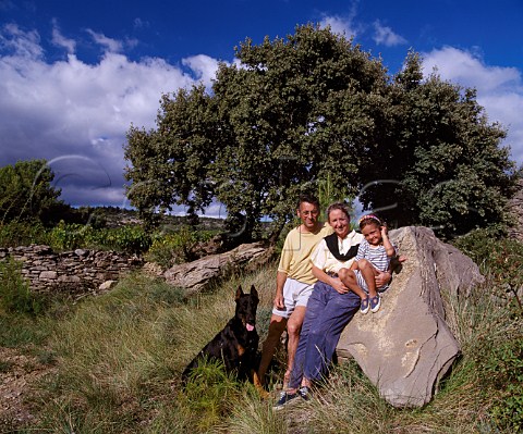 Daniel and Patricia Domergue with daughter Ccile   and dog Macarel  Domaine de Centeilles Siran Hrault France  Minervois