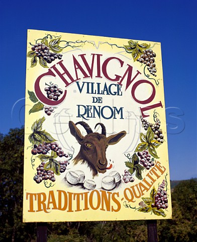 Sign at entrance to the village of Chavignol    famous for its wine and goats cheese    Cher France  AC Sancerre