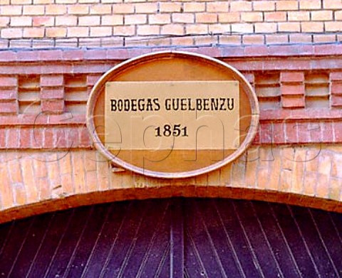 Sign over doorway of Bodegas Guelbenzu  Cascante Navarra Spain