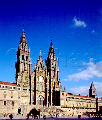The Baroque front of the cathedral in   Santiago de Compostela Galicia Spain