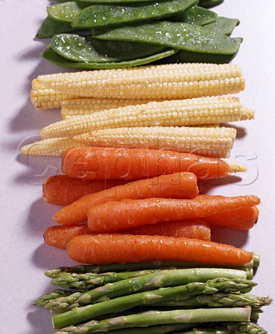 Dwarf vegetables  peas maize carrots asparagus