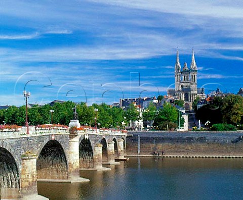 River Maine and StMaurice Cathedral at Angers   MaineetLoire France   PaysdelaLoire