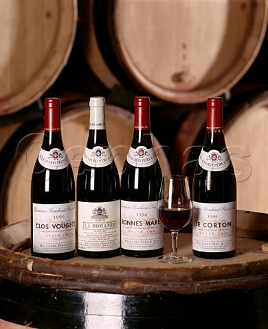 Four red Grand Cru Burgundies in the barrel cellar of Bouchard Pre et Fils Beaune   Cte dOr France