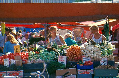 Fruit and vegetable stalls in the Market   Square South Harbour Helsinki Finland