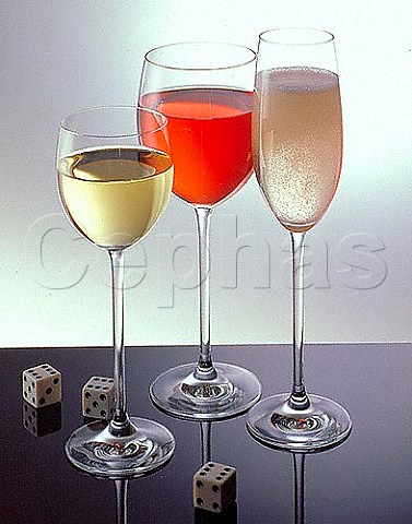Three glasses of wine ros white and sparkling   white