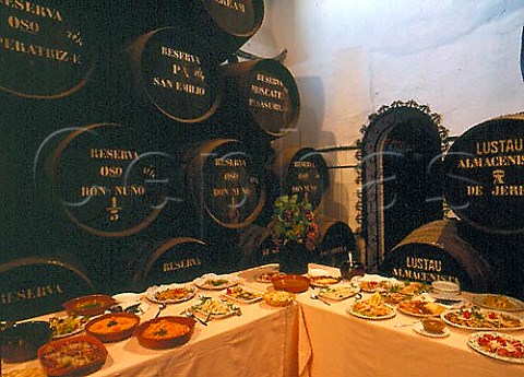 Selection of tapas specially prepared by   Manuel Valencia of Bodega la Andana a noted tapas   bar in the city for a group visiting the bodegas of   Emilio Lustau Jerez Andaluca Spain  Sherry