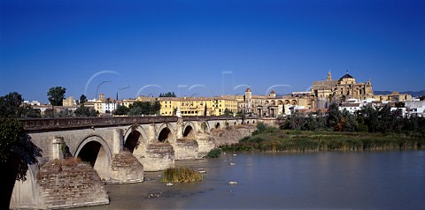 The Roman bridge over the Rio Guadalquivir leading   to the old quarter of Crdoba Andaluca Spain