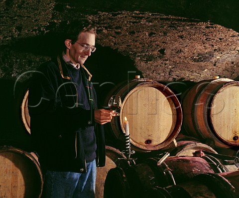 Frdric Lafarge tasting his wines from barrel Domaine Michel Lafarge Volnay Cte dOr France Cte de Beaune
